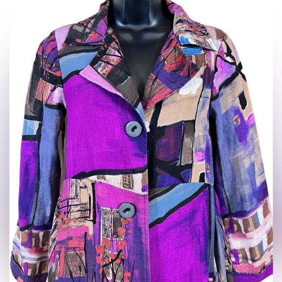 Aris A Multicolor Art to Wear Longline Lagenlook Jacket - Picture 2 of 11